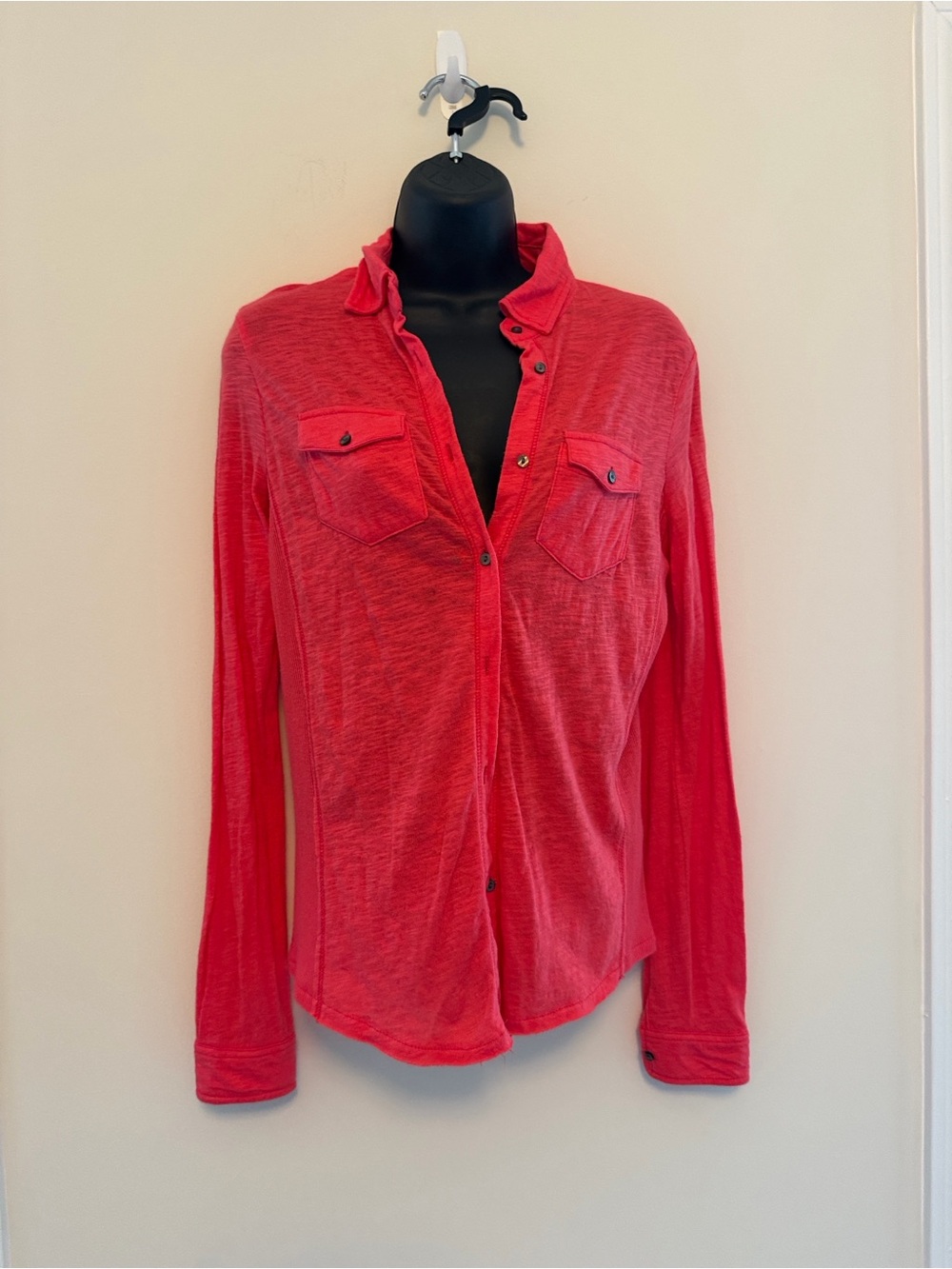 Aeropostale Coral Button-Up Shirt with Chest Pockets